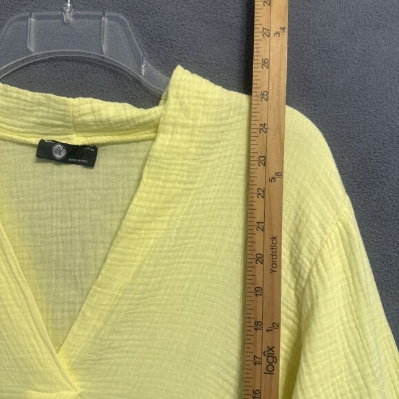 Made In Italy 100% Linen Gauze Top Size Small Yellow Beachy Coastal Oversized - Picture 4 of 6